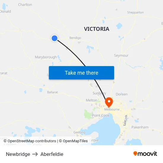 Newbridge to Aberfeldie map
