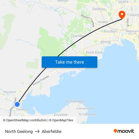 North Geelong to Aberfeldie map