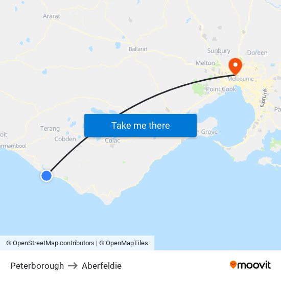 Peterborough to Aberfeldie map