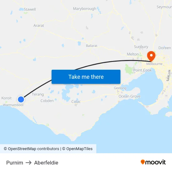 Purnim to Aberfeldie map