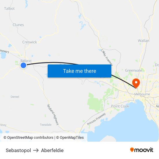 Sebastopol to Aberfeldie map