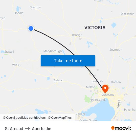 St Arnaud to Aberfeldie map