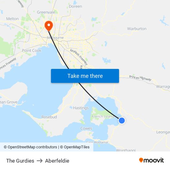 The Gurdies to Aberfeldie map