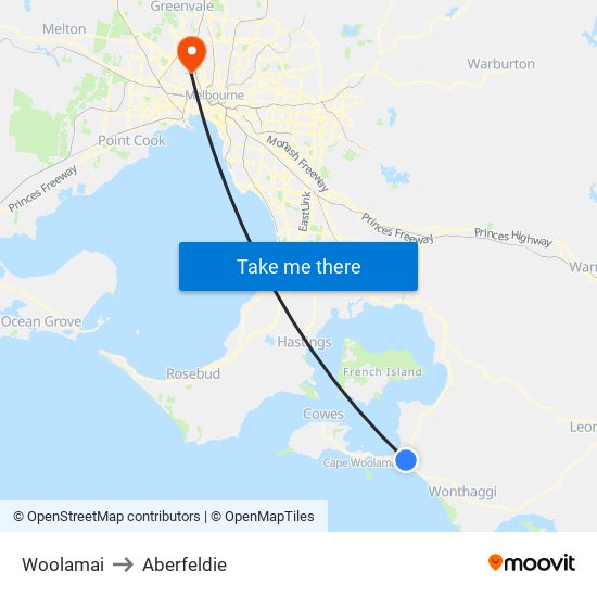 Woolamai to Aberfeldie map
