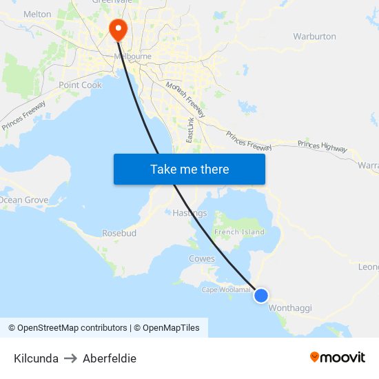Kilcunda to Aberfeldie map