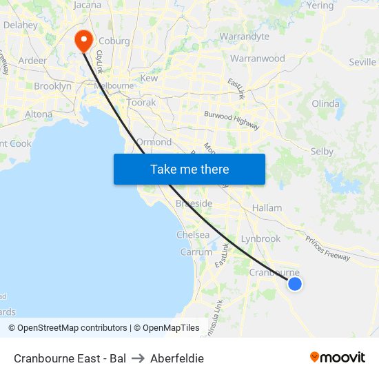 Cranbourne East - Bal to Aberfeldie map