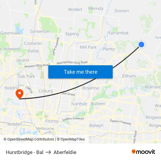 Hurstbridge - Bal to Aberfeldie map