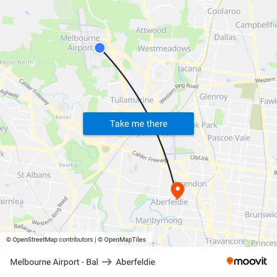 Melbourne Airport - Bal to Aberfeldie map