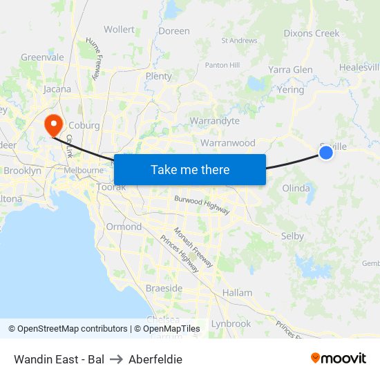 Wandin East - Bal to Aberfeldie map