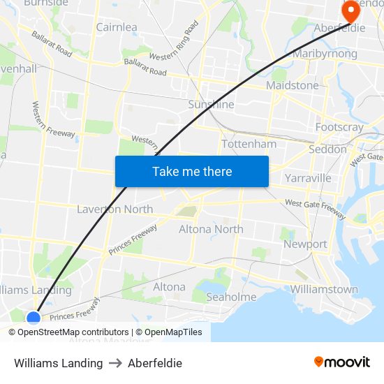 Williams Landing to Aberfeldie map