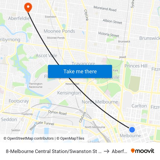 8-Melbourne Central Station/Swanston St (Melbourne City) to Aberfeldie map