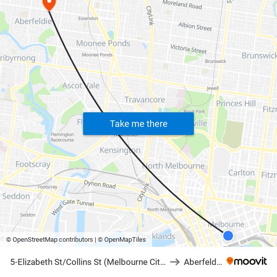 5-Elizabeth St/Collins St (Melbourne City) to Aberfeldie map