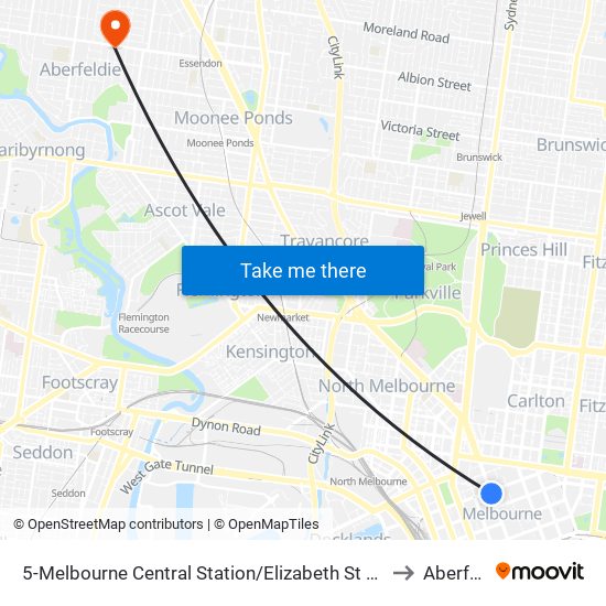 5-Melbourne Central Station/Elizabeth St (Melbourne City) to Aberfeldie map