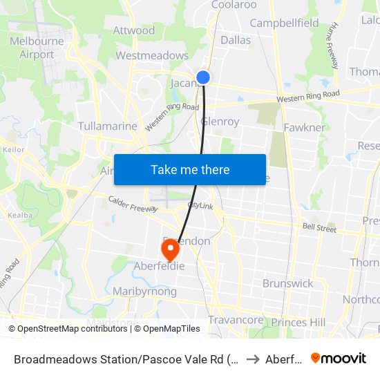 Broadmeadows Station/Pascoe Vale Rd (Broadmeadows) to Aberfeldie map