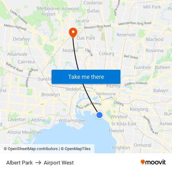 Albert Park to Airport West map