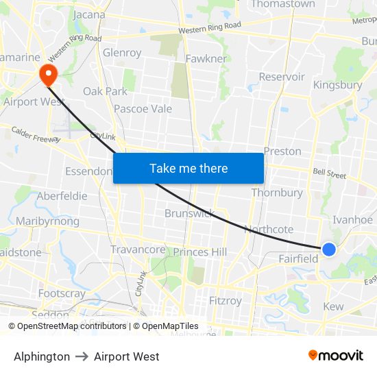 Alphington to Airport West map