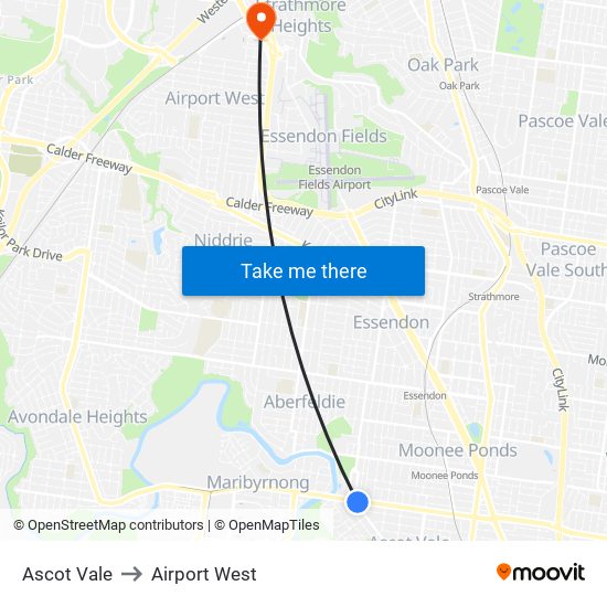 Ascot Vale to Airport West map