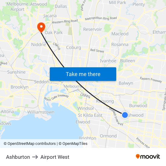 Ashburton to Airport West map