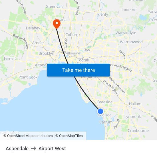 Aspendale to Airport West map