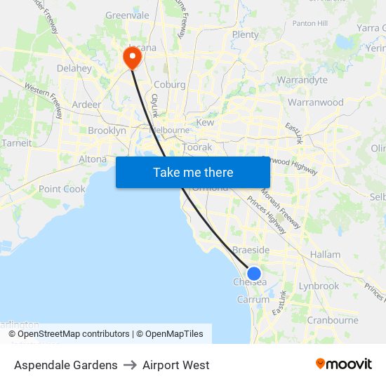 Aspendale Gardens to Airport West map