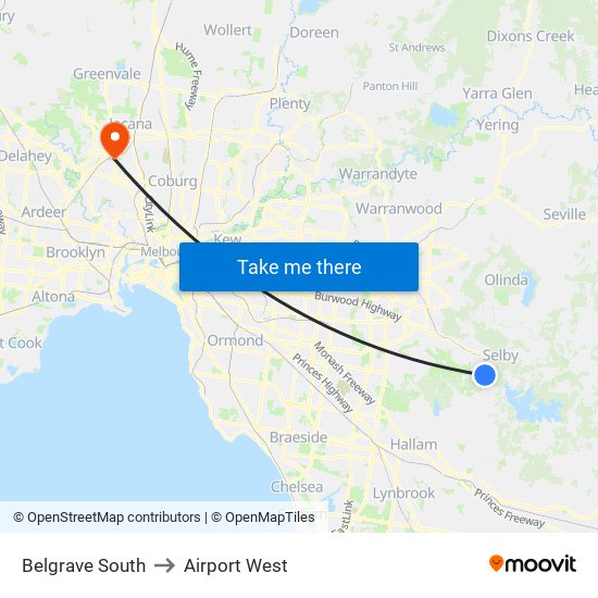 Belgrave South to Airport West map