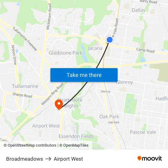 Broadmeadows to Airport West map