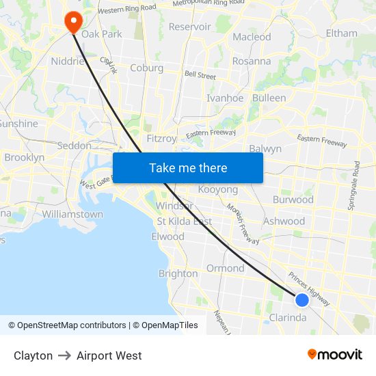 Clayton to Airport West map