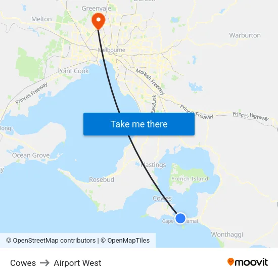 Cowes to Airport West map