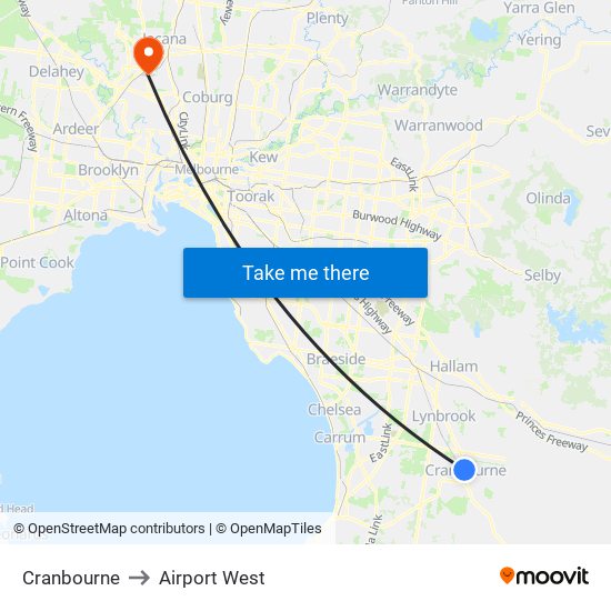 Cranbourne to Airport West map