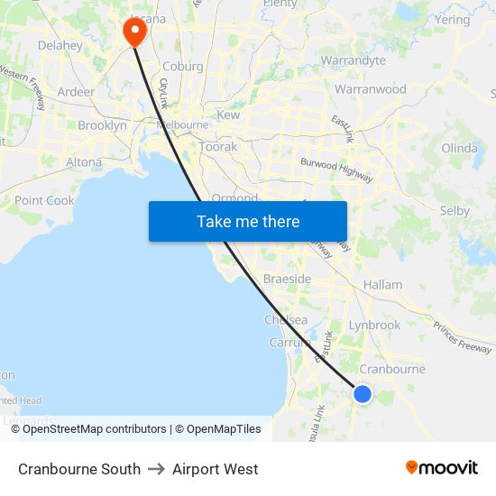 Cranbourne South to Airport West map