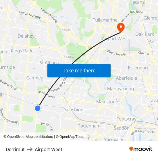 Derrimut to Airport West map