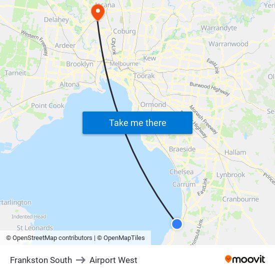 Frankston South to Airport West map