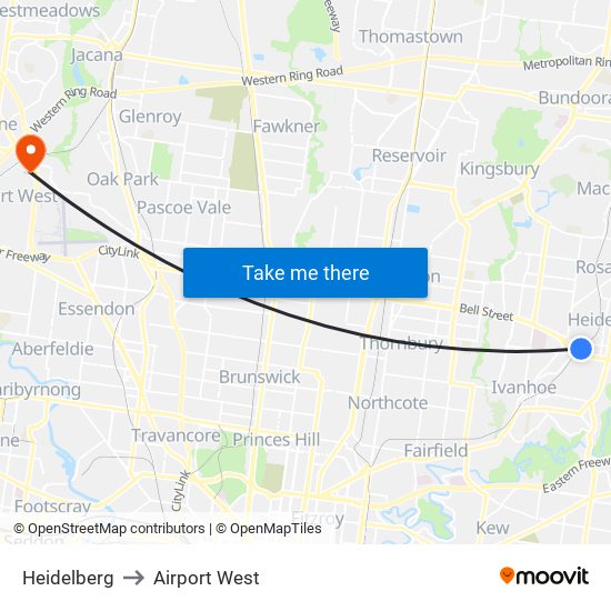Heidelberg to Airport West map