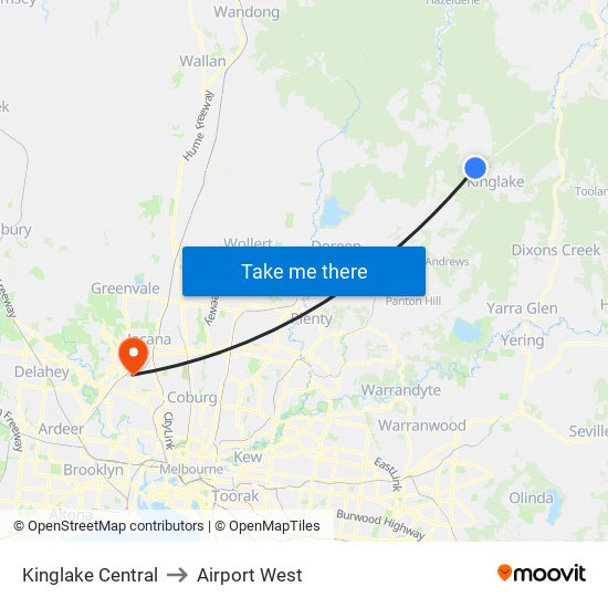 Kinglake Central to Airport West map