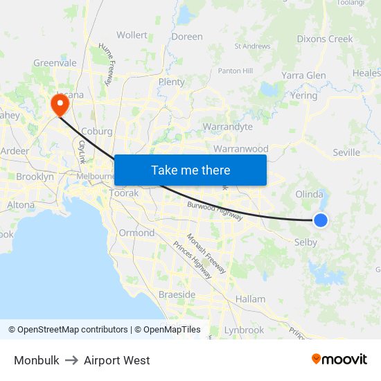 Monbulk to Airport West map