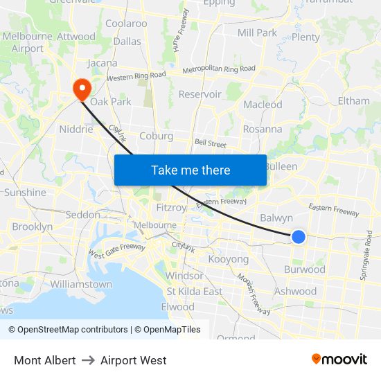 Mont Albert to Airport West map