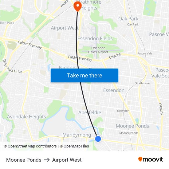 Moonee Ponds to Airport West map