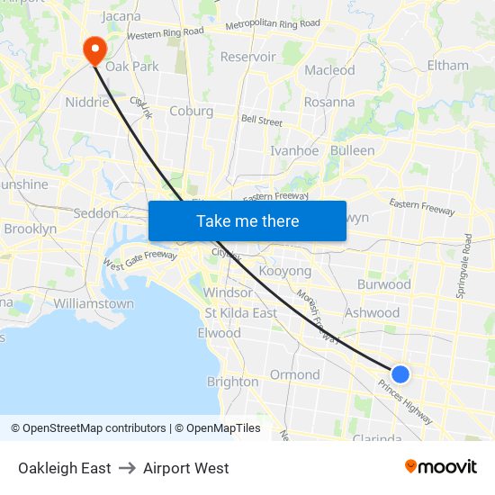Oakleigh East to Airport West map