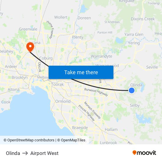 Olinda to Airport West map