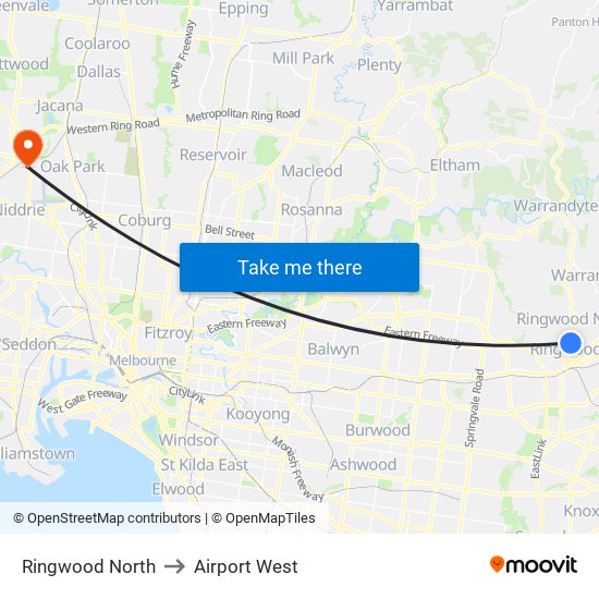 Ringwood North to Airport West map