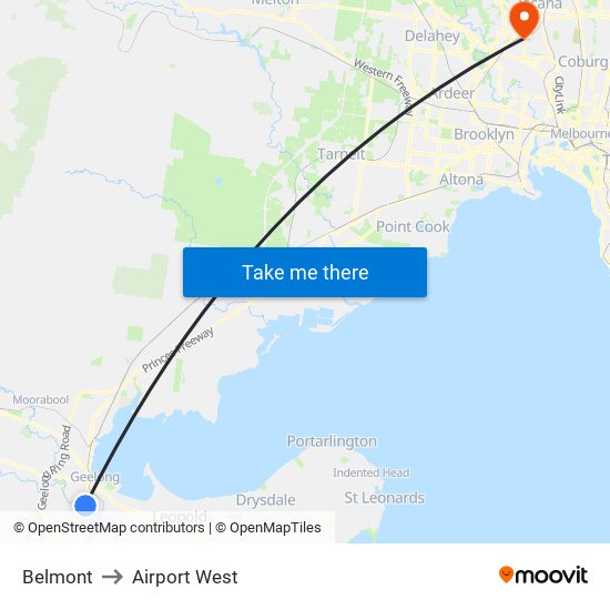 Belmont to Airport West map