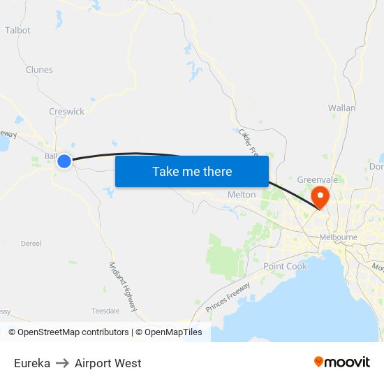 Eureka to Airport West map