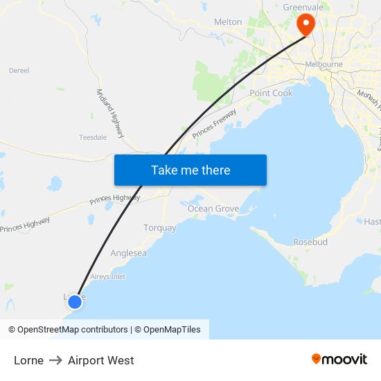 Lorne to Airport West map