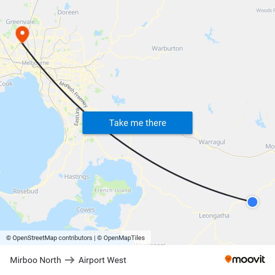 Mirboo North to Airport West map