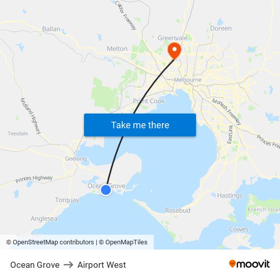 Ocean Grove to Airport West map