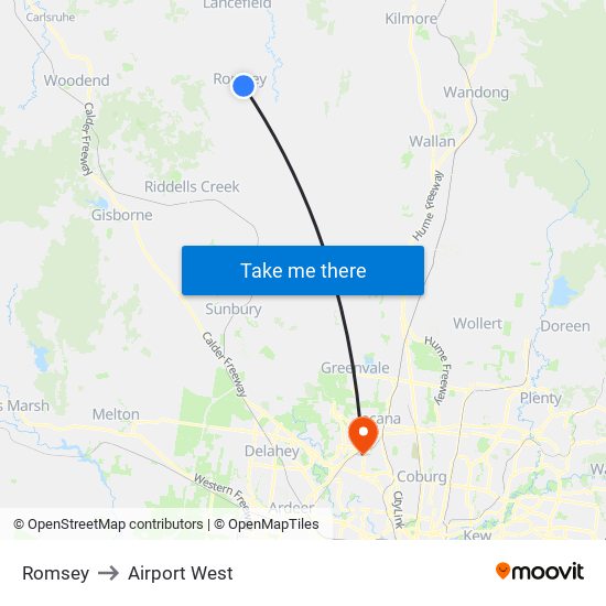 Romsey to Airport West map