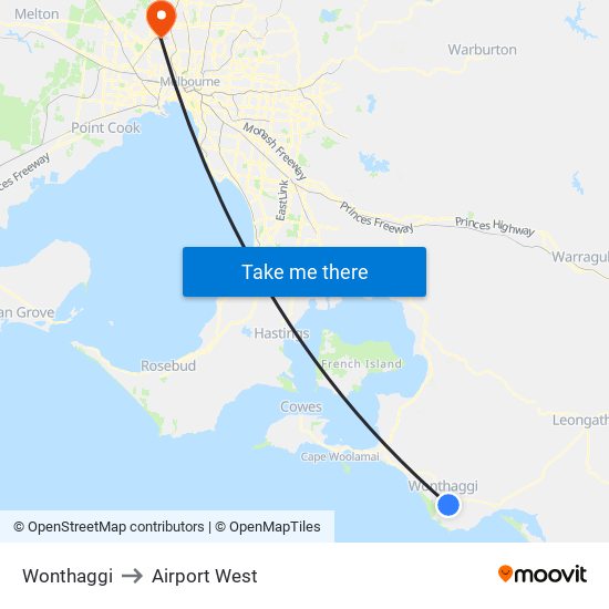 Wonthaggi to Airport West map