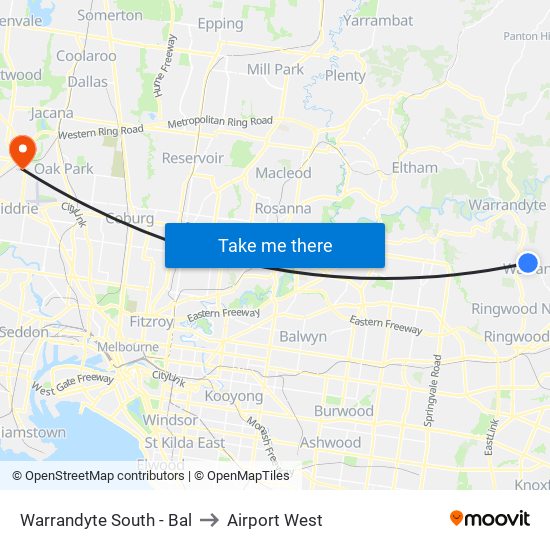 Warrandyte South - Bal to Airport West map