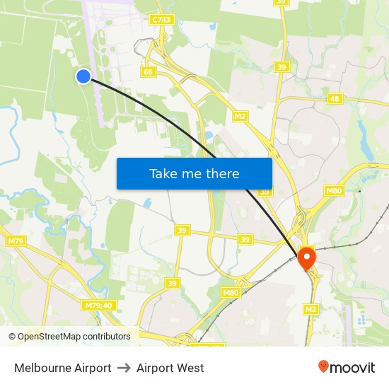 Melbourne Airport to Airport West map
