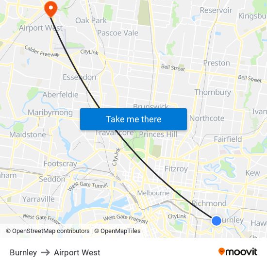 Burnley to Airport West map